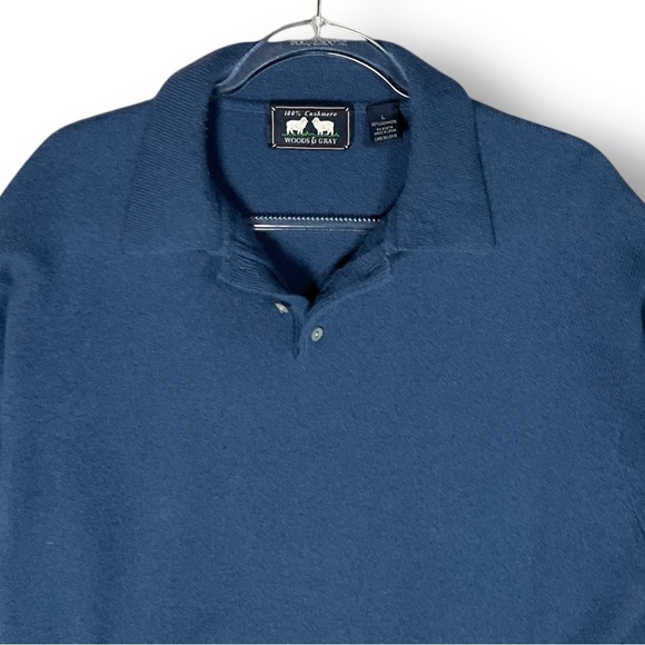 Woods & Gray 100% Cashmere Polo Sweater Sz L Long Sleeve Blue Casual Luxury - Picture 2 of 10